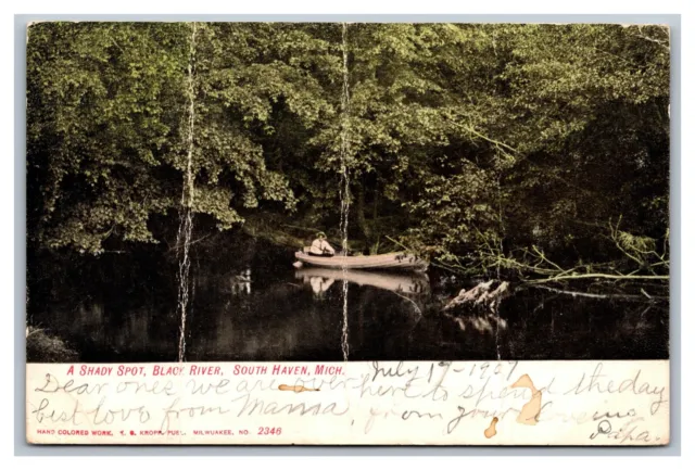 South Haven, MI, Michigan, Black River Fishing Scene, Shady Postcard Posted 1907