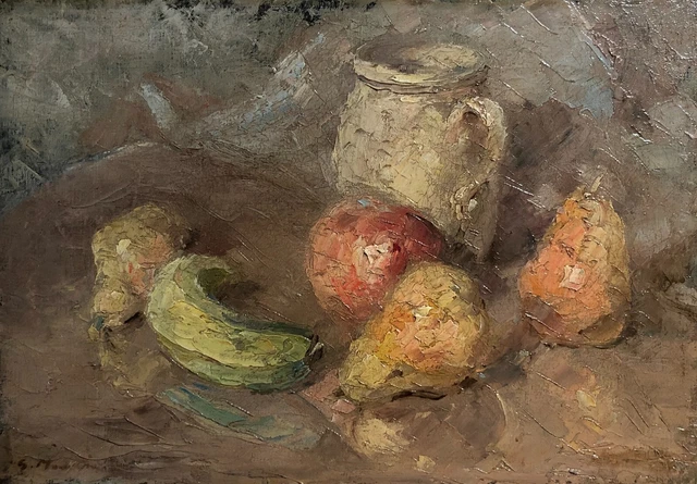 Tableau ancien signé, Nature morte aux fruits, Huile sur toile, Début XXe