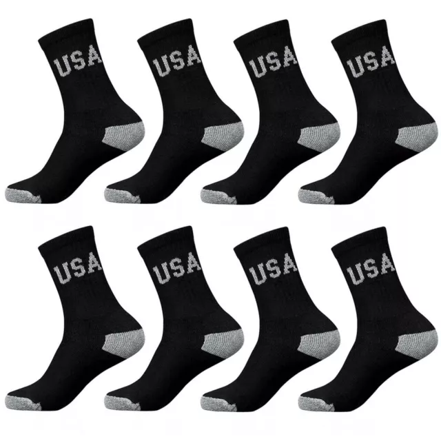 8 Pairs Classic USA Crew Men Solid Sports Socks Cotton 10-13 Black Athletic Tube