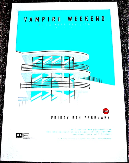 VAMPIRE WEEKEND CONCERT LITHO POSTER FRI 5th FEB 2010 DE LA WARR PAVILION U.K.