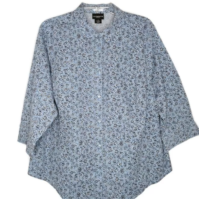Liz Claiborne Size 1X Womens Blouse 3/4 Sleeve Button Front Collared Blue Floral