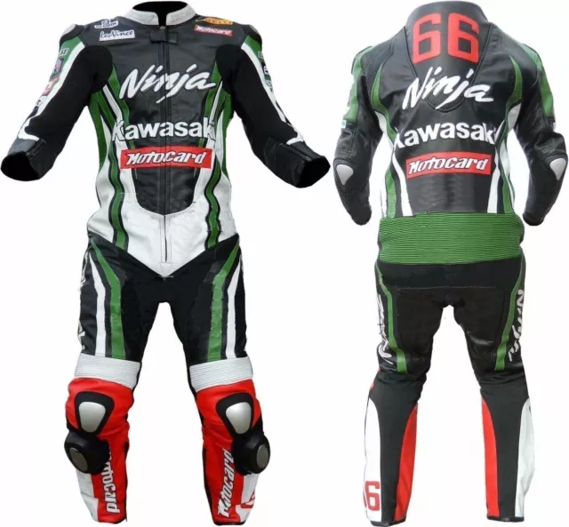 Traje de Carreras de Motocicleta Kawasaki Traje de Cuero de Vaca Personalizado Motogp