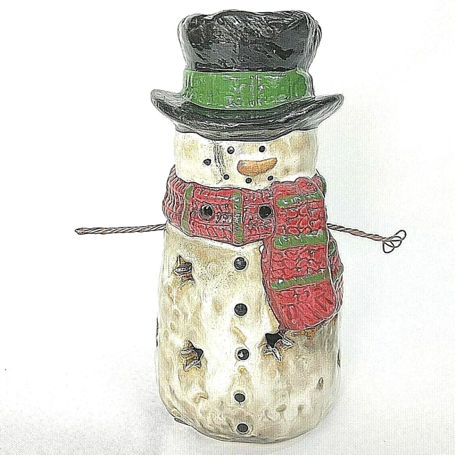 Yankee Vela Hombre de Nieve Portaluz Cerdosa Sombrero Superior 6 IN Luminaria Tarn Navidad NUEVO