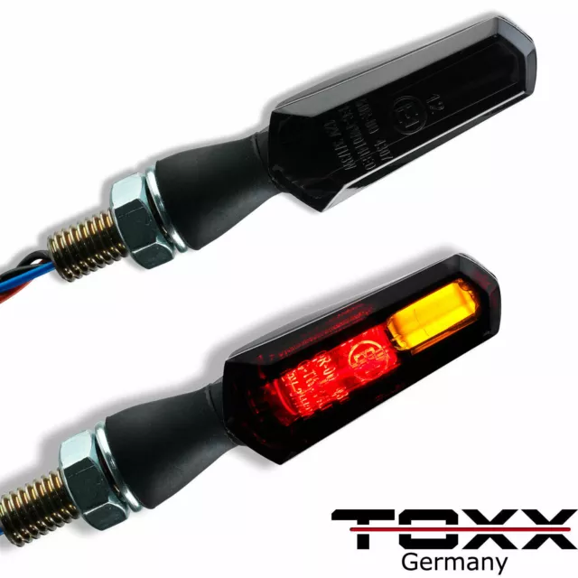 ToXx LED 3in1 Miniblinker Motorrad Rücklicht Bremslicht Blinker schwarz getönt