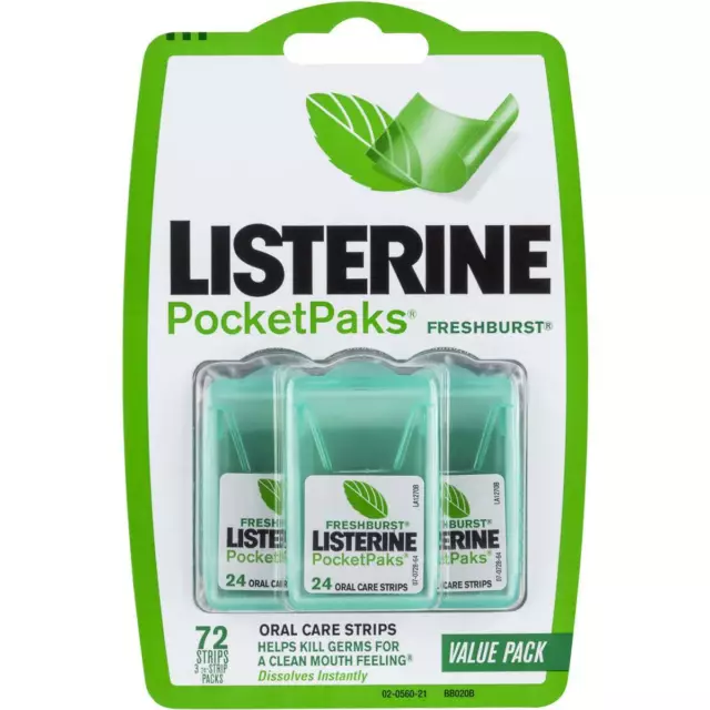 Listerine Pocket Packs Strips Fresh Breath Mint Green 24 Strips 3 Pack