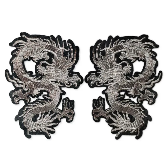 9.3" Embroidered Silver Traditional Chinese Dragon Iron On Patch Applique DIY