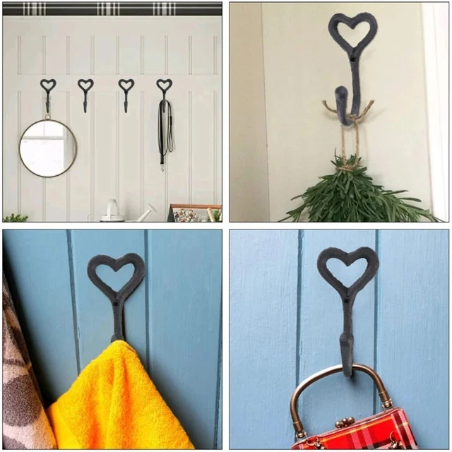 5 x Cast Iron Heart Coat Hat Hook Key Holder Vintage Shabby Chic Antique Hooks 8