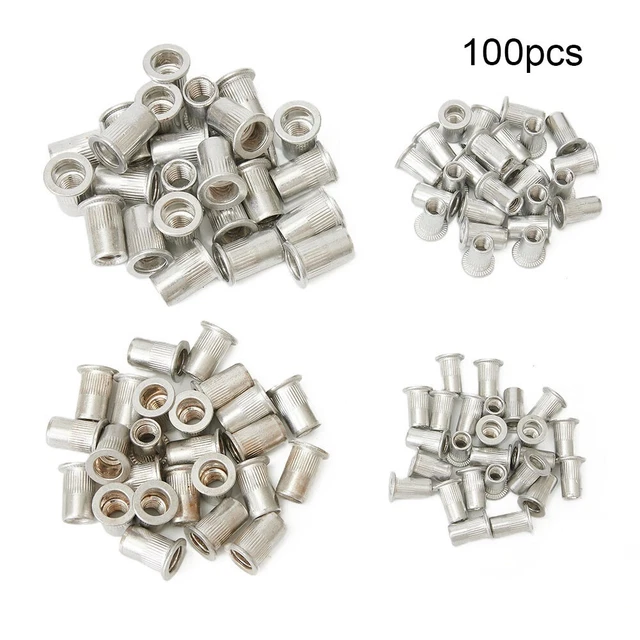 Set 100 pz dadi rivetto filettati di alta qualità acciaio alluminio M4 M5 M6 M8