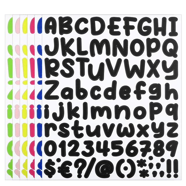 ALPHABET LETTERS NUMBERS Stickers Set, 12 Sheets Self Adhesive Decal ...