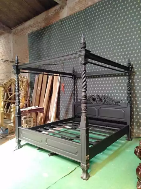 UK STOCK 5' King GOTHIC BLACK Queen Anne style four poster mahogany bed UK STOCK 5' King GOTHIC BLACK Queen Anne style four poster mahogany bed