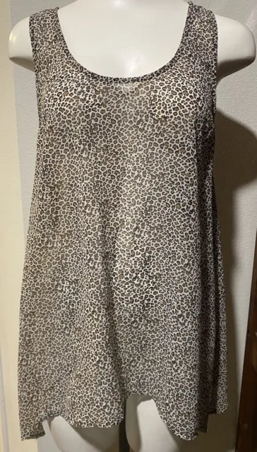 Daniel Rainn Women's Medium Sleeveless Sheer Blouse Tank Top Leopard Print