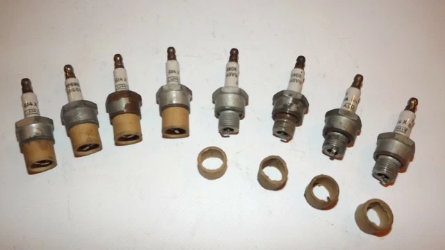 Lot de 8 bougies POGNON GERGOVIA ALUMIN 614X motos années 50. Ancien stock NOS