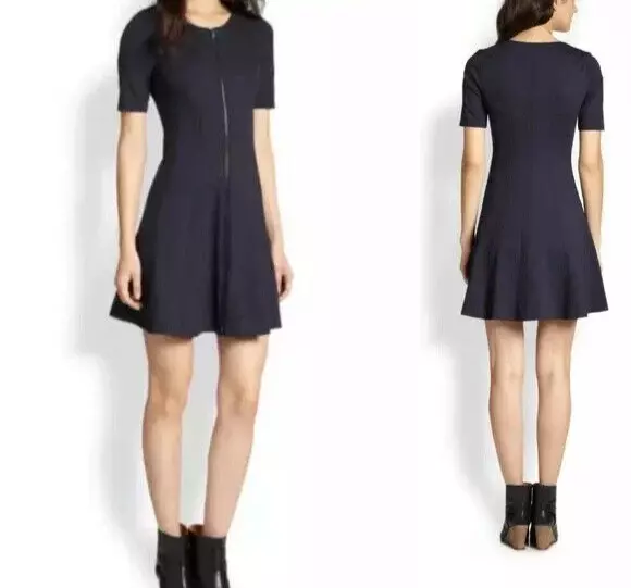 Theory Bonbi Fit & Flare Navy Blue Zip Front Dress Size 4
