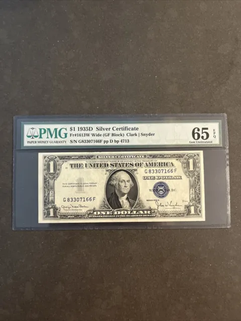 1 Dollar 1935D PMG 65 EPQ UNC Fr #1613W Silver Certificate GF BLOCK