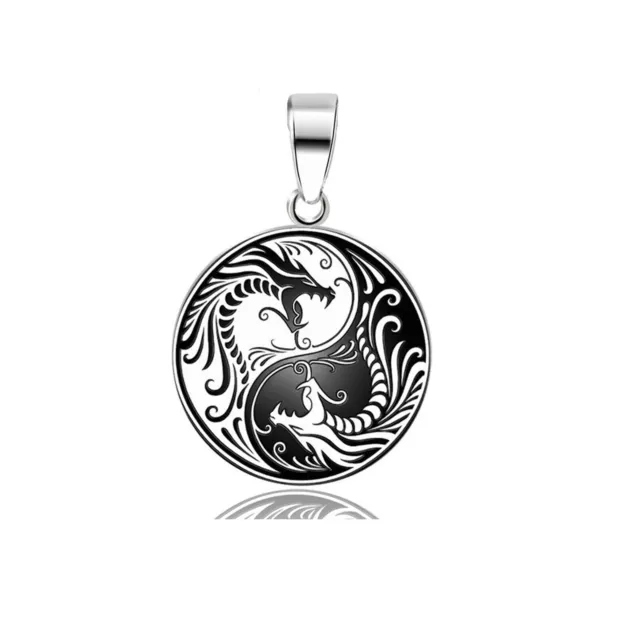 Mens Stainless Steel Protection Amulet Dragon Yin Ying Yang Pendant Necklace Men