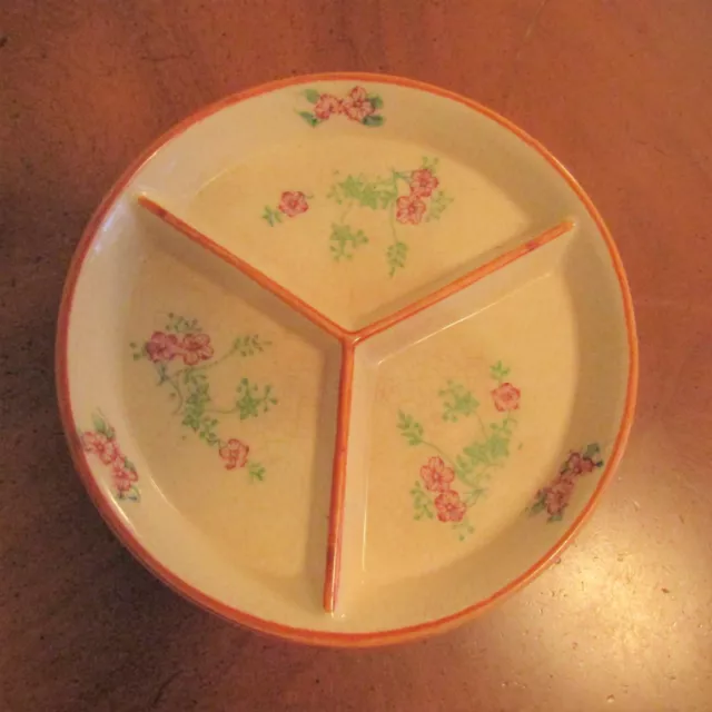 vintage CHILD'S infant DIVIDED CERAMIC PLATE Oriental Japan Majolica FLORAL