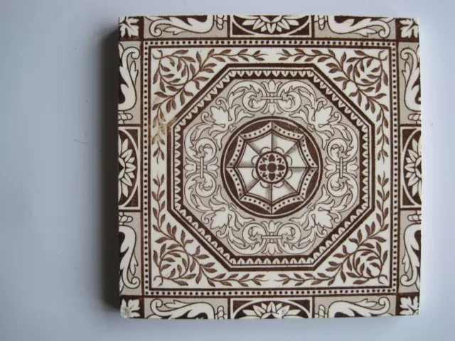 Antique Victorian Wedgwood Aesthetic Brown Transfer Print Tile C1870-90 #T512