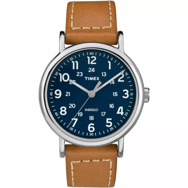 Timex TW2R42500, Weekender Brown Leather Strap Watch, Indiglo, 40MM Case