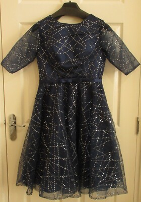 Vicky & Lucas Navy Sequin Sheer-Sleeve Fit & Flare Midi Dress Size XS