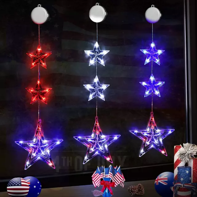 4Th of July Lights, 3 Pack Red White and Blue Decorations with Timer Function, B