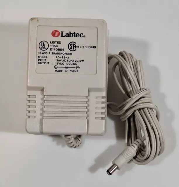 Genuine AC Adapter LabTec AD-SS-2 DC 15V 1A Class 2 Transformer White Cream Plug