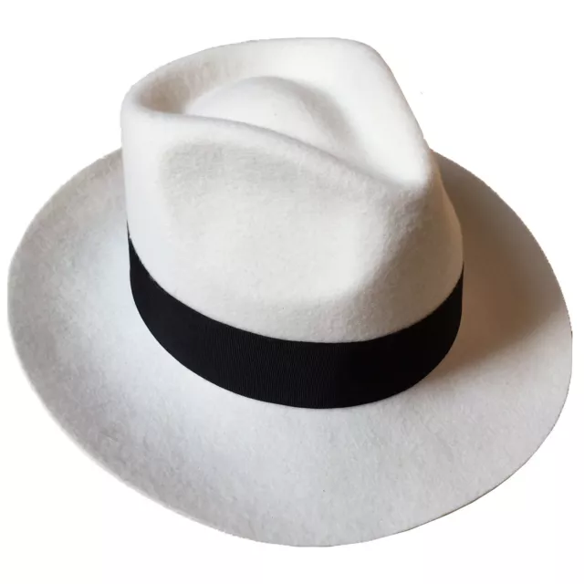 NEW UNISEX WHITE/BLACK Women Men's Classic WoolFelt Mafia Fedora Hat ...