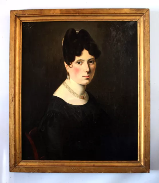 Qualitätsvolles Empire Portrait einer jungen schönen Dame sign. 1829