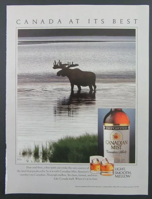 1989 CANADIAN MIST Imported Canadian Whisky Moose In Water Magazine Ad