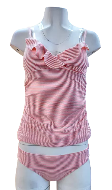 Polo Ralph Lauren Women Two-Piece Swimsuit White / Salmon Pink Stripe