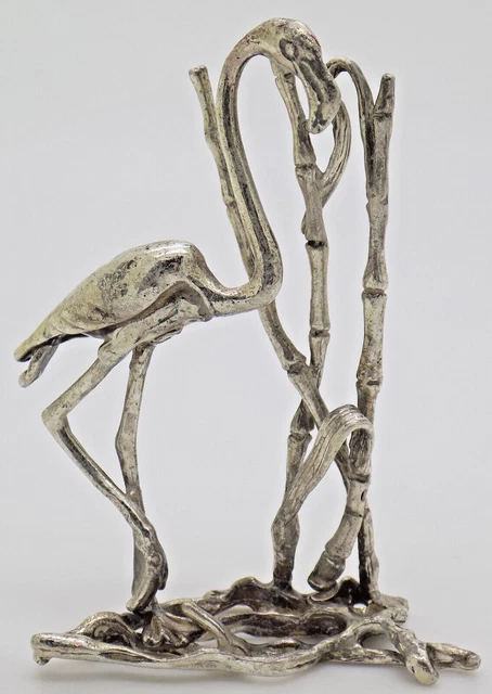 Vintage Italian Handmade Genuine Silver Flamingo and Bamboo Figurine Miniature