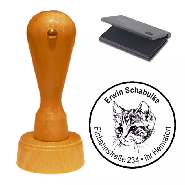 Stempel Hauskatze Katze 04 Adressenstempel Motivstempel Kätzchen rund Ø 40 mm