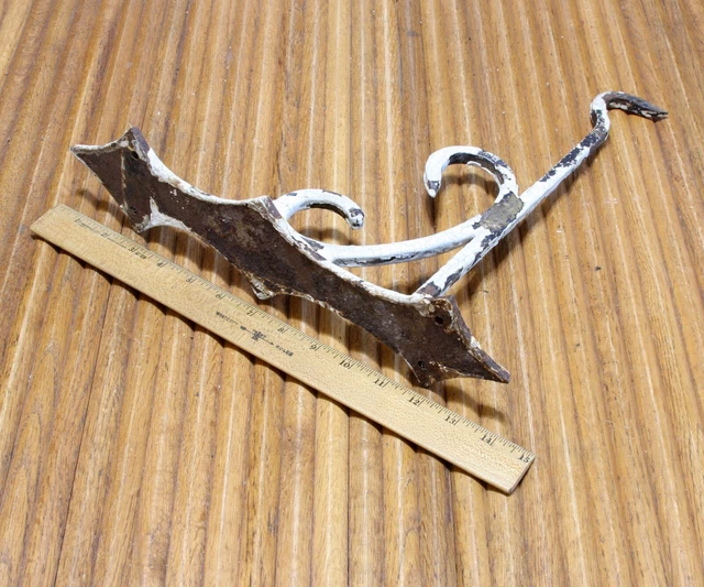 Antique Cast Iron Bridal Tack Hook Heavy Outdoor Ornate Chippy Old Paint 13 1/4" 3