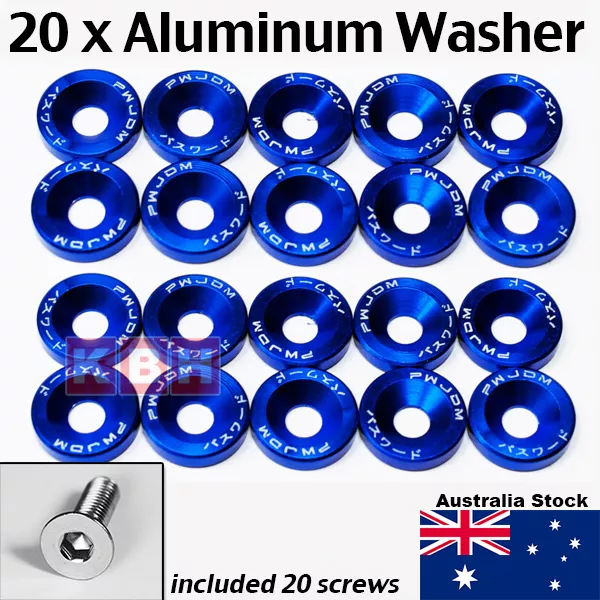 20pcs Billet Aluminum Fender Bumper Washer Bolt Engine Bay Dress Up Kit BLUE