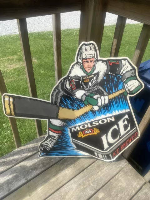 Vintage Molson Ice Metal Beer Sign - Hockey Player - 30" x 30" Ice Brewed