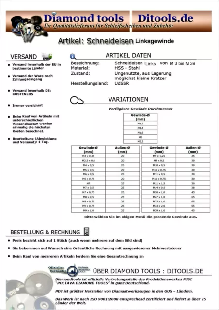 Schneideisen Linksgewinde HSS M3 5 8 12 14 bis M30 Gewindeschneider links UdSSR 3