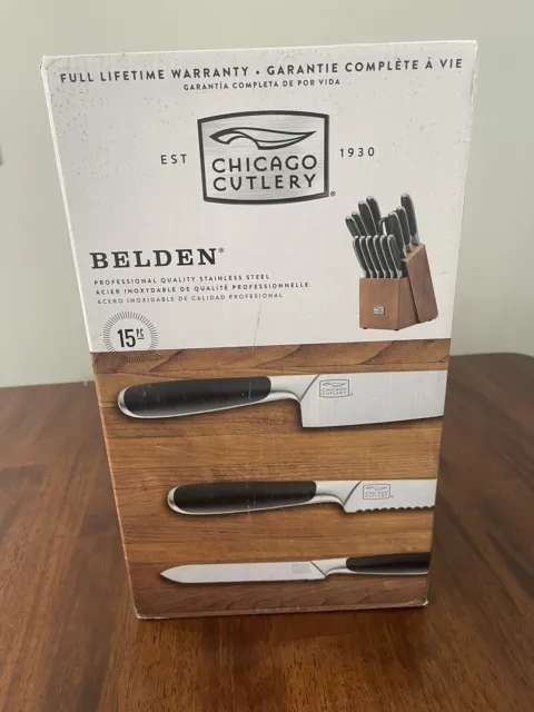 Chicago Cutlery Belden 15 Piece Premium Kitchen Knife Set with Cherry-Stain B...