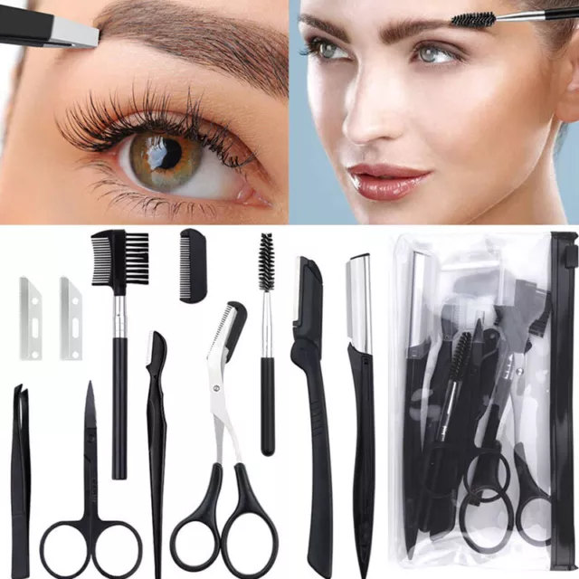 Eye Brow Trimmer Set Hair Removal Razor Comb Scissors Eyelash Brush Face Shaver