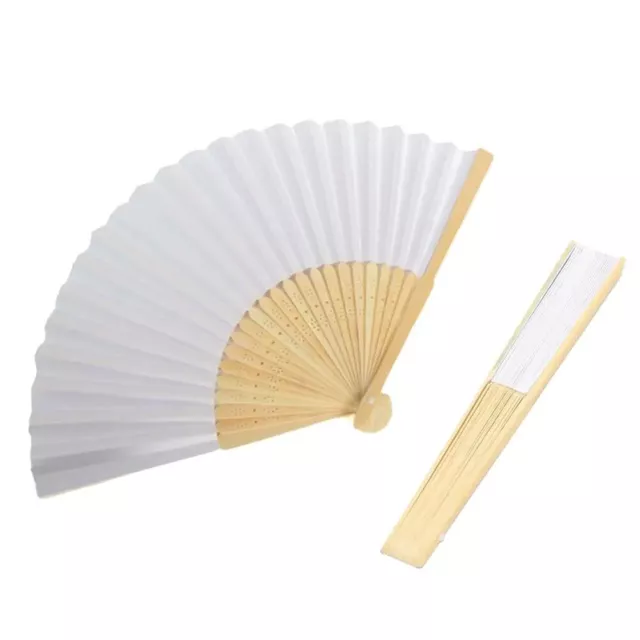 Bamboo Hand Fan White Paper Folding Wedding Favours Party Decoration Gift