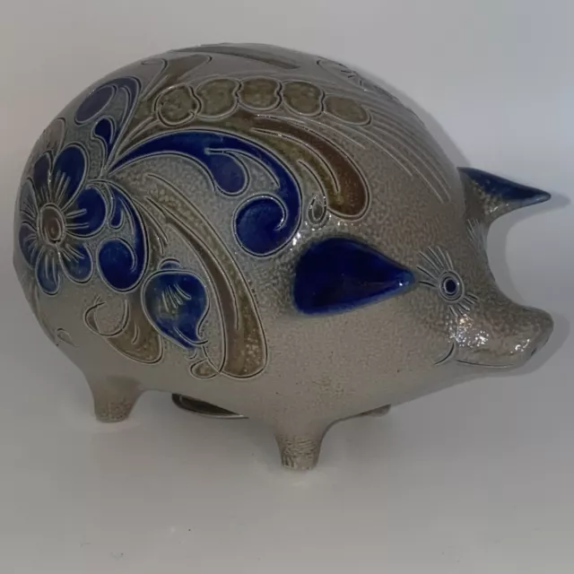 Piggy Bank Stoneware Pig Salt Glaze Hand Decorated Hand Painted Chubby Pig