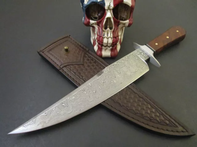 Mozolic Knives Custom 1 Off Damascus Fighter Bowie Coffin Ironwood Handle Sheath