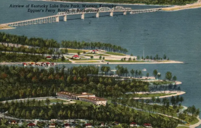 Kentucky Lake State Park KY Aerial View Eggners Ferry Bridge Linen Postcard