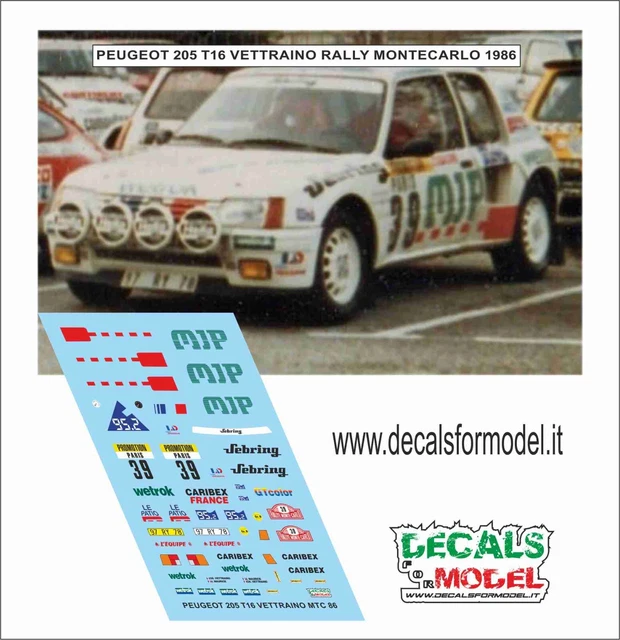 Decals 1:43 Peugeot 205 T16 Vettraino Rally Montecarlo 1986
