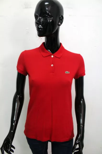 LACOSTE POLO MAGLIA Donna Taglia 36 Rosso T Shirt Manica Corta Cotone Woman Logo EUR 34 90 PicClick IT