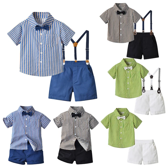 Abiti da gentiluomo bambini tuta a righe fiocco camicia con sospensioni set pantaloncini