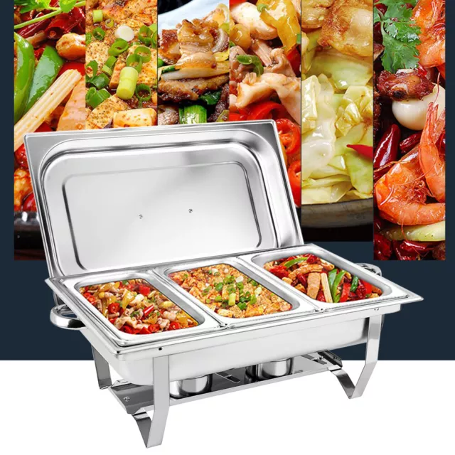 3*3L Chafing Dish Set Stainless Steel Buffet Food Pan Catering Food Warmer US