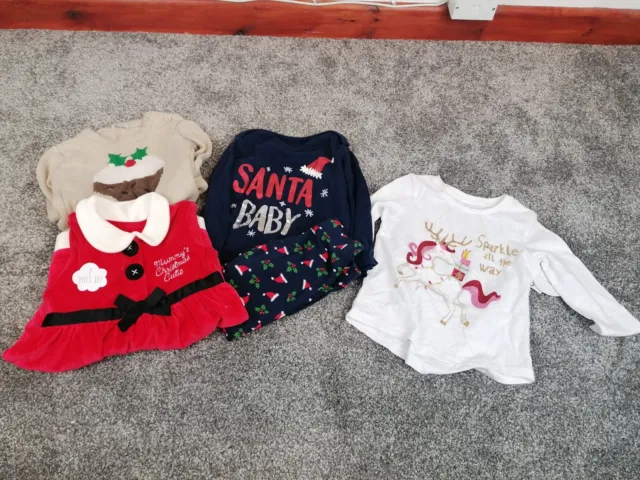 Pacchetto abiti a tema natalizio bambine età 9-12 mesi 4 pezzi