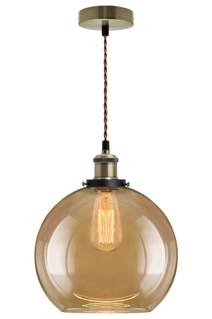 Vintage Smoked Gold Glass Shade Chandelier Pendant Ceiling Pub Diner Ball M0084