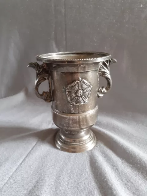 Vintage Silver Plated Small Urn Posy Vase Cup Tudor Rose Design No. 945535