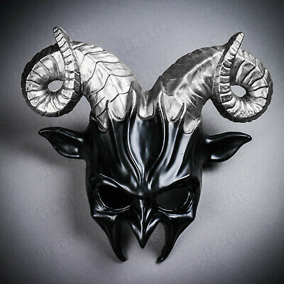 Black Krampus Devil Silver Ram Horn Halloween Masquerade Party Cosplay Mask