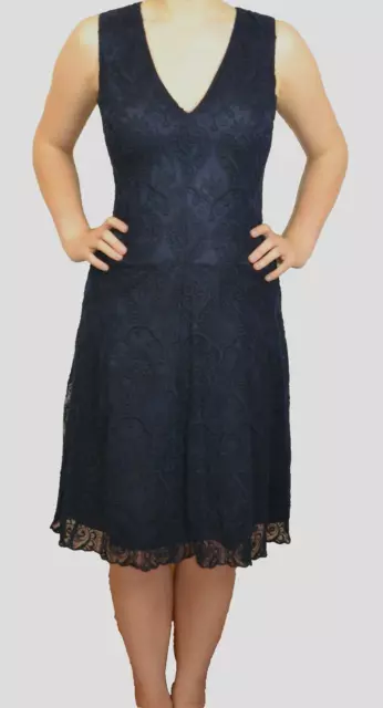 Next Uk 8 Eu 36 Tagged £65 Ladies Navy Blue Lace A Line Dress New